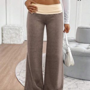 INAWLY Women's Casual Contrast Foldover Waist Wide Leg Sweatpants Graduation,Back To School Outfits,Graduation,Teacher Outfits For Women,Back To School Fall Cloth For Women