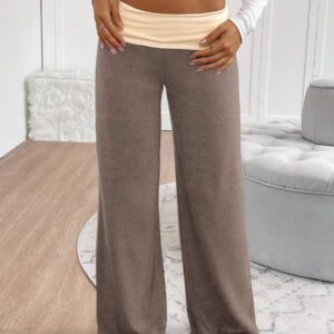 INAWLY Women's Casual Contrast Foldover Waist Wide Leg Sweatpants Graduation,Back To School Outfits,Graduation,Teacher Outfits For Women,Back To School Fall Cloth For Women