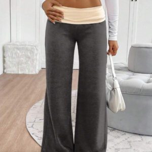 INAWLY Women's Casual Contrast Foldover Waist Wide Leg Sweatpants Graduation,Back To School Outfits,Graduation,Teacher Outfits For Women,Back To School Fall Cloth For Women