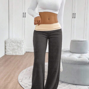 INAWLY Women's Casual Contrast Foldover Waist Wide Leg Sweatpants Graduation,Back To School Outfits,Graduation,Teacher Outfits For Women,Back To School Fall Cloth For Women