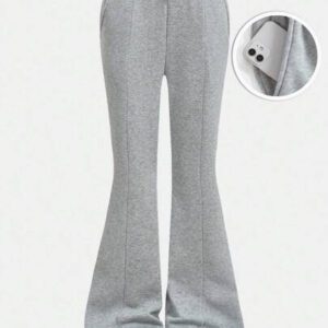 Girlism Pantalon de sport tricoté évasé de couleur unie pour adolescentes, automne