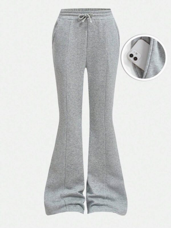 Girlism Pantalon de sport tricoté évasé de couleur unie pour adolescentes, automne – Image 2