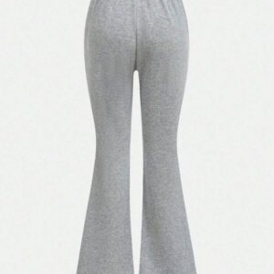 Girlism Pantalon de sport tricoté évasé de couleur unie pour adolescentes, automne