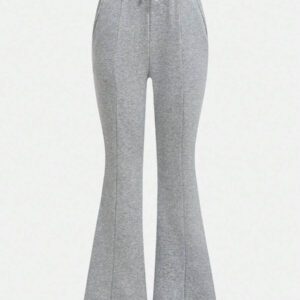 Girlism Pantalon de sport tricoté évasé de couleur unie pour adolescentes, automne