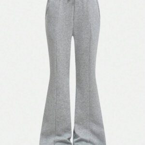 Girlism Pantalon de sport tricoté évasé de couleur unie pour adolescentes, automne