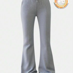 Girlism Pantalon de sport tricoté évasé de couleur unie pour adolescentes, automne