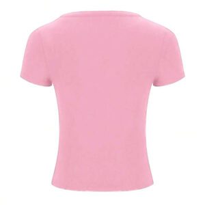 INAWLY Femmes Sexy T-shirt Court Col V Profond, Couleur Unie, Top Bleu d'Été