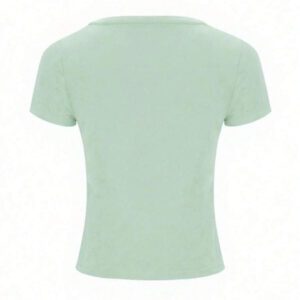 INAWLY Femmes Sexy T-shirt Court Col V Profond, Couleur Unie, Top Bleu d'Été