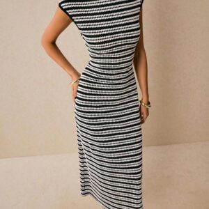 Poéselle Robe longue rayée décontractée et pratique pour femme, été
