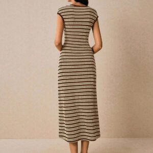 Poéselle Robe longue rayée décontractée et pratique pour femme, été