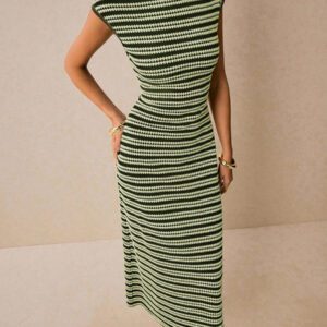 Poéselle Robe longue rayée décontractée et pratique pour femme, été