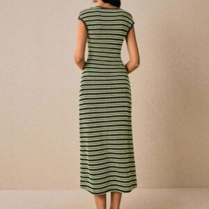Poéselle Robe longue rayée décontractée et pratique pour femme, été