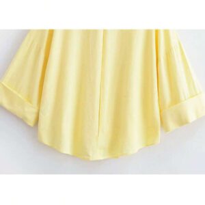 Vrouwen blouses met omslagkraag en lange mouwen, modieuze gele chique blouses, losse, casual overhemden voor dames met één rij knopen