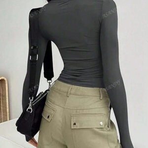 3 pièces/set T-shirt à manches longues et col rond unicolore pour femmes, hauts casual slim fit, pour le printemps et l'automne