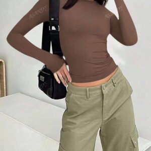 3 pièces/set T-shirt à manches longues et col rond unicolore pour femmes, hauts casual slim fit, pour le printemps et l'automne