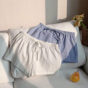 Comfortcana 2 pièces Shorts à rayures en lin pour femmes