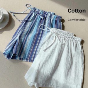 Comfortcana 2 pièces Shorts à rayures en lin pour femmes