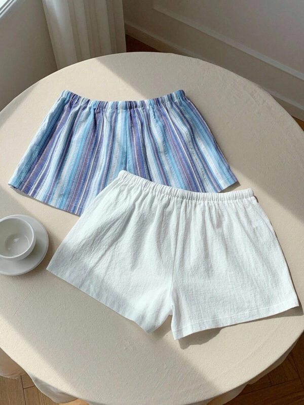 Comfortcana 2 pièces Shorts à rayures en lin pour femmes – Image 10