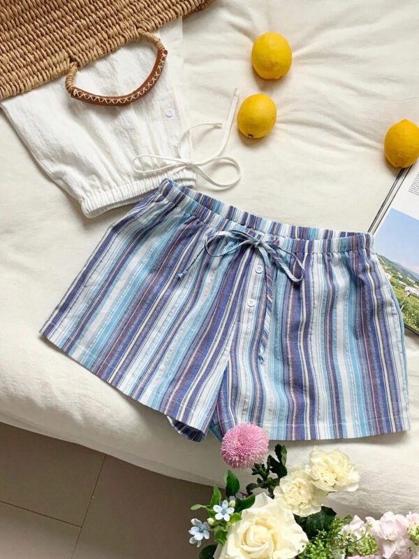 Comfortcana 2 pièces Shorts à rayures en lin pour femmes – Image 12