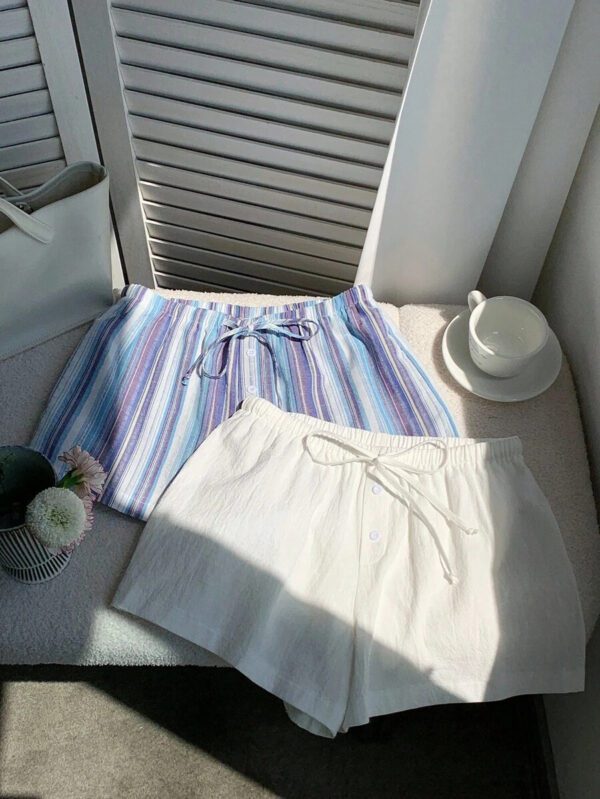 Comfortcana 2 pièces Shorts à rayures en lin pour femmes – Image 15