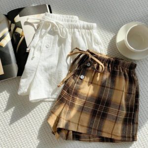 Comfortcana 2 pièces Shorts à rayures en lin pour femmes
