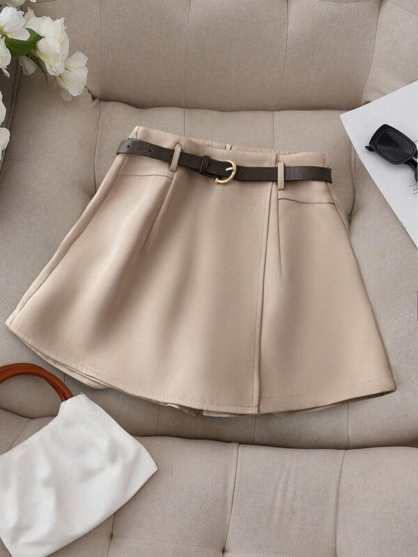 Franclia Jupe-short décontracté pour femmes de couleur unie avec faux poche et ceinture – Image 4