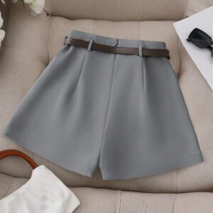 Franclia Jupe-short décontracté pour femmes de couleur unie avec faux poche et ceinture