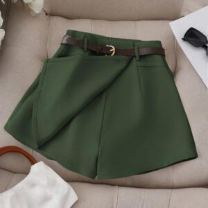 Franclia Jupe-short décontracté pour femmes de couleur unie avec faux poche et ceinture