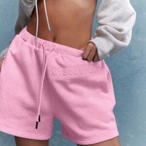MISSGUIDED Short de survêtement avec logo gaufré et cordon de serrage, short molleton féminin, short de sport pour femmes, streetwear