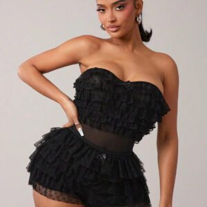 SHEIN SXY Short taille basse à volants en dentelle blanche