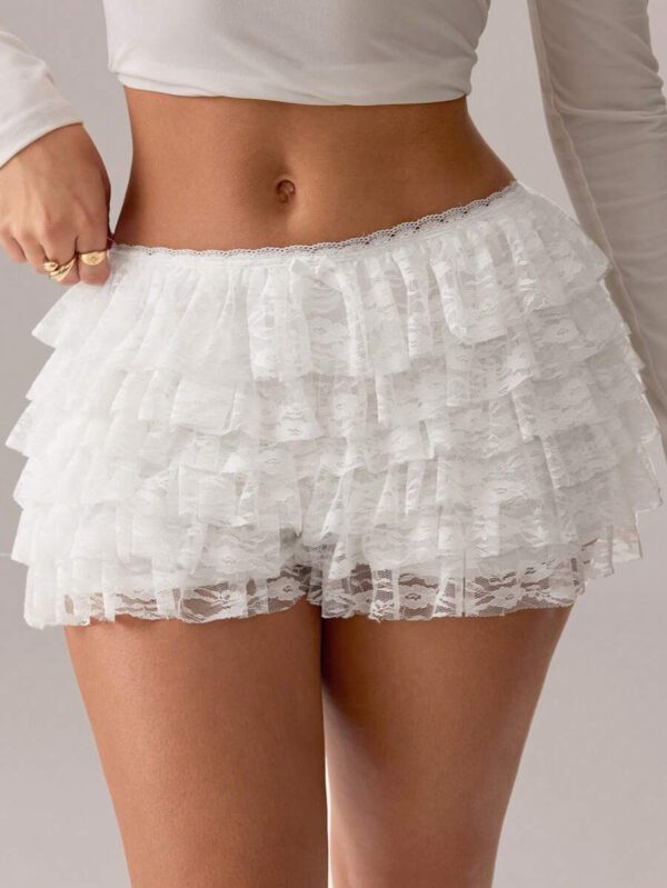 SHEIN SXY Short taille basse à volants en dentelle blanche – Image 7