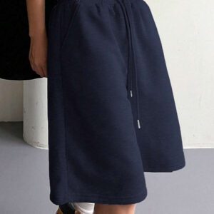 DAZY Short en maille à taille élastique et cordon de serrage pour femmes, style décontracté et polyvalent