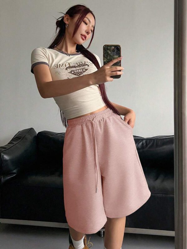 DAZY Short en maille à taille élastique et cordon de serrage pour femmes, style décontracté et polyvalent – Image 23