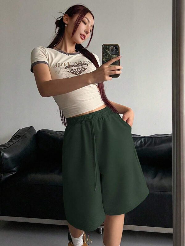 DAZY Short en maille à taille élastique et cordon de serrage pour femmes, style décontracté et polyvalent – Image 28