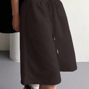 DAZY Short en maille à taille élastique et cordon de serrage pour femmes, style décontracté et polyvalent