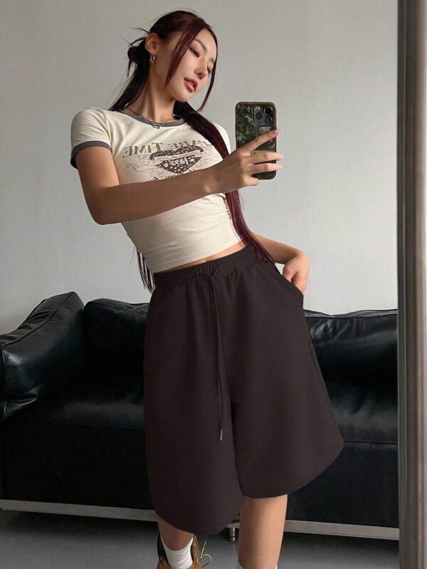 DAZY Short en maille à taille élastique et cordon de serrage pour femmes, style décontracté et polyvalent – Image 33