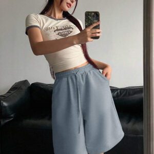 DAZY Short en maille à taille élastique et cordon de serrage pour femmes, style décontracté et polyvalent
