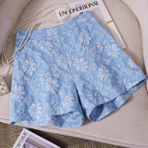 SHEIN LUNE Shorts jacquard élégants de bureau/navette pour femmes, été