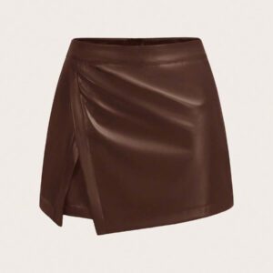 Firerie Nouvelle jupe-short élégante, moderne et sexy à taille haute amincissante en PU avec design, convient pour l'automne/hiver