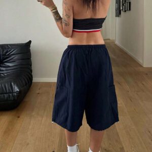 StreetHx Short cargo décontracté de printemps pour femme, couleur unie avec cordon de serrage à la taille