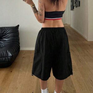 StreetHx Short cargo décontracté de printemps pour femme, couleur unie avec cordon de serrage à la taille