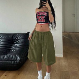 StreetHx Short cargo décontracté de printemps pour femme, couleur unie avec cordon de serrage à la taille