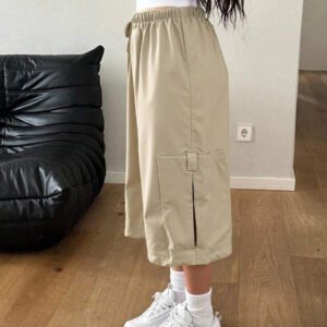 StreetHx Short cargo décontracté de printemps pour femme, couleur unie avec cordon de serrage à la taille