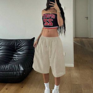 StreetHx Short cargo décontracté de printemps pour femme, couleur unie avec cordon de serrage à la taille
