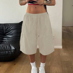 StreetHx Short cargo décontracté de printemps pour femme, couleur unie avec cordon de serrage à la taille