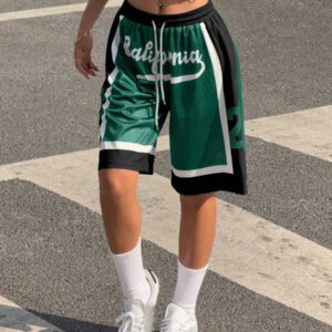 SHEIN EZwear Short casual pour femmes avec cordon de serrage à la taille et imprimé lettres