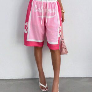 SHEIN EZwear Short casual pour femmes avec cordon de serrage à la taille et imprimé lettres