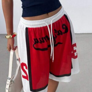 SHEIN EZwear Short casual pour femmes avec cordon de serrage à la taille et imprimé lettres