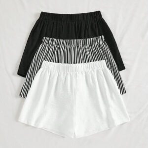 SHEIN VCAY 3 pièces Short pour femmes tissé amples à la taille haute, shorts d'été, plage