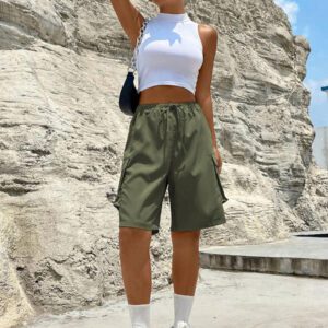 Flirla Shorts cargo capri d'été pour femmes, couleur unie avec cordon de serrage à la taille